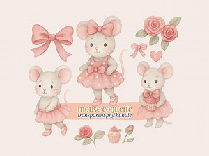 Mouse Coquette PNG Bundle | Transparent Background | Watercolor | Clip Art - Etsy