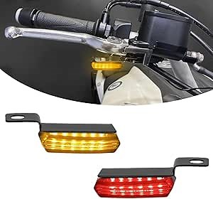 Mini LED Turn Signals Motorcycle Front Sequential Indicators 3 Wire Handlebar Blinkers with Running Lights Universal Compatible with Harley Yamaha Honda Kawasaki(Black with Red/Amber light)