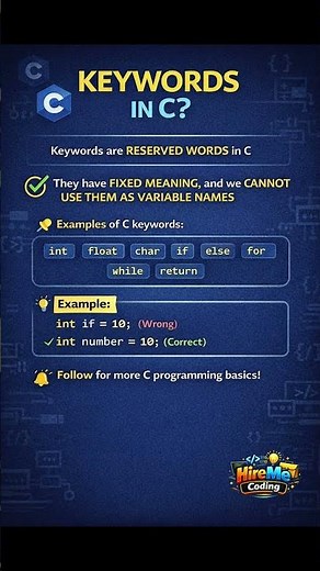 Keywords in C Explained ⚡ | C Programming Basics | Shorts