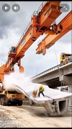 CRANE FAIL! Workers' Miraculous Escape as Concrete Girder Drops #fail #construction #engineering