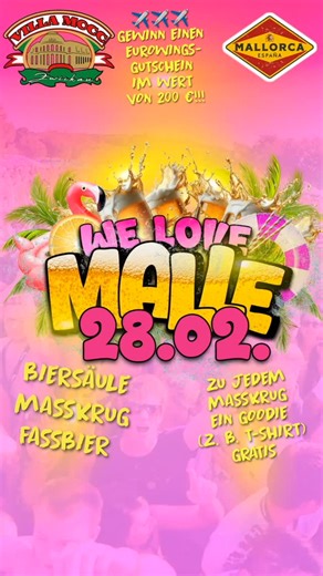 Villa Mocc Klub on Instagram: "🌴🍺 WE LOVE MALLE 🍺🌴 👉 Jetzt Ticket im VVK kaufen und automatisch an der Verlosung des 💶 200 € ✈️Eurowings-Gutschein teilnehmen! ⠀ Wir starten bevor es auf Malle wieder richtig losgeht und verkürzen euch die Wartezeit auf den Sommer! Mallorca-Feeling, Ballermann-Vibes und komplette Eskalation – direkt bei uns in der Villa Mocc! 🔥 ⠀ 🎤 Hier spricht der Bierkapitän: Macht euch bereit, denn hier kommt er – der absolute Ballermann-Wahnsinn! Wir rasten komplett au