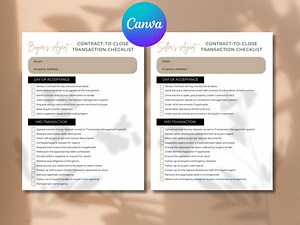 Real Estate Transaction Checklist | Contract-to-close Task List for Agents | Instant Download - Etsy