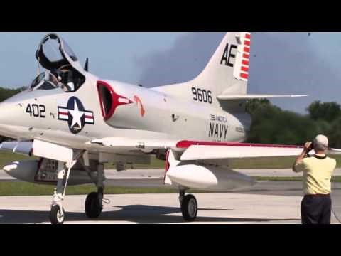 Pilot David "Hide" Dollarhide takes a Douglas A4 C Skyhawk up for a test flight.