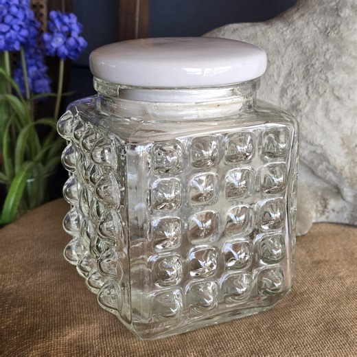 Vintage Glass Storage Canister Jar, Ceramic Lid - Etsy