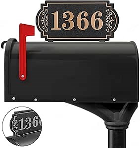 Custom Mailbox Topper Address Sign - 8'' x 3.9'' Hand-Carved House Numbers for Outside, Top Mount Double Sided 911 Visibility Plaque Plate Metal