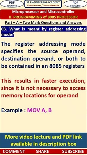 03MP2 Microprocessor and Microcontroller What is meant by register addressing mode