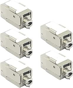 VCE RJ45 Cat6A Shielded Keystone Jack, Toolless Metal STP/FTP Modular Termination for 22-26 AWG Solid or Stranded Cable, 5-Pack