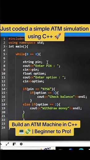 Build an ATM Machine in C++ 💻💸 | Beginner to Pro!Just coded a simple ATM simulation using C++ 🚀