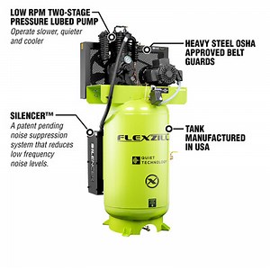 Flexzilla FS05V080I1 80 Gallon Air Compressor with Silencer, 5 HP, 1-Phase, 2-Stage