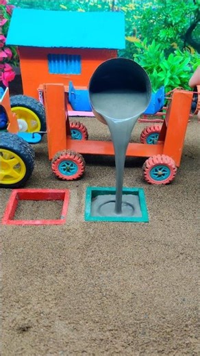 🏗️Mini tractor create a cement pillar step by step 🚜🔥DIY construction machine #shorts
