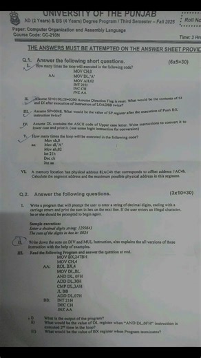 CC-210 | Computer Organization & Assembly Language | 2026 paper