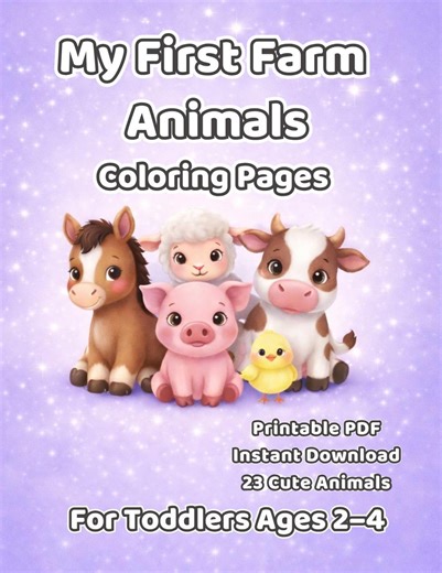 Farm Animal Coloring Pages for Toddlers 2–4 | Easy Printable Coloring Book PDF - Etsy