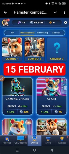 Hamster Kombat Game Dev Daily Combo | 15 February Hamster Kombat Daily Combo | Hamster Daily Combo