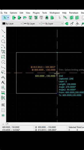 Cara memotong garis (trim) di LibreCAD