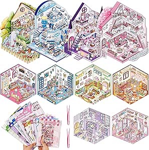 10 Sets DIY 3D Sticker Scene Sticker Therapy Cute Cartoon Stickers Scene Make Your Own Scenes Relief Stress House Stickers