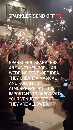 6K views · 26 reactions | Sparklers: Sparklers are another popular wedding send-off idea. They create a magical and romantic atmosphere, but it is important to check with your venue to see if they are allowed. #sendoff #sparklersendoff #sparklers #wedding2023 #weddingphotographer #SneakPeek #reels2023 #reelswedding #filipinophotographer #mississippiwedding | Yehleen Photography, LLC | Facebook