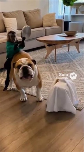 Monkey’s Prank Goes Wrong When Bulldog Sees the ‘White Figure’..!