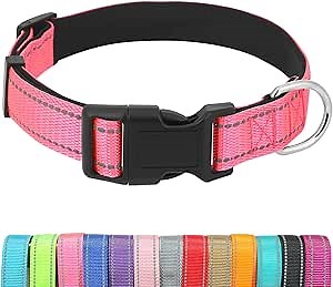 Dog Collars Adjustable for Small Dogs,Heavy Duty Waterproof Dog Collar with Quick Release Buckle,Girl Boy Female Male Reflective Nylon Dog Collar with Soft Neoprene Padded,S,Hot Pink