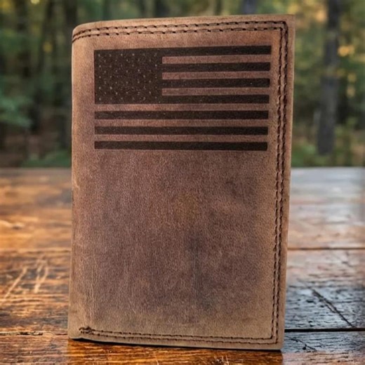 Distressed Leather Trifold Wallet: American Flag Engraving, RFID Secure, Compact Fit - Etsy