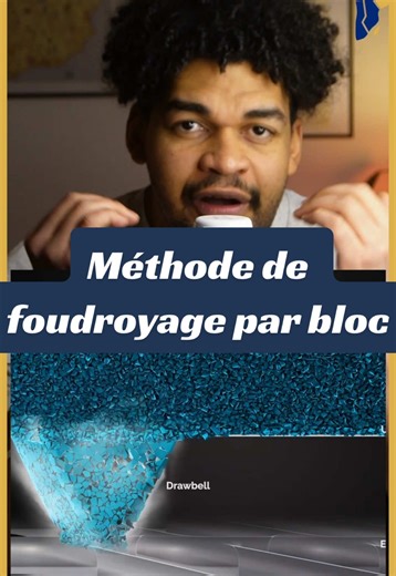 La méthode bloc caving consiste à faire s’effondrer un grand bloc de minerai sous son propre poids. Les ingénieurs creusent d’abord des galeries sous le gisement et installent des points de soutirage (drawpoints). Ensuite, on fragilise la base du bloc pour que la roche s’effondre progressivement par gravité. Le minerai cassé tombe vers le bas où il est récupéré avec des équipements miniers. Cette méthode est utilisée pour des gisements très volumineux et de faible teneur, comme certaines mines d