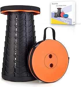 Boreeman Upgraded Folding Stool Lightweight Yet More Sturdy with Load Capacity 400lbs Portable Collapsible Stool for Camping Fishing Hiking BBQ (Orange)