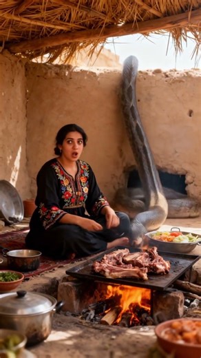 "Village Kitchen Shock 😱 Woman Turns Around… Sees a Giant Python 🐍!" #shorts #snake #villagelife