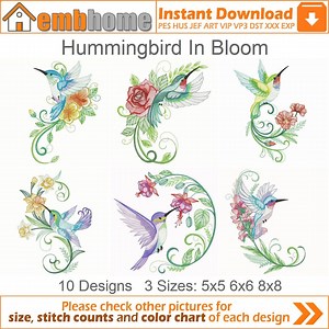 Hummingbird in Bloom Machine Embroidery Designs Pack Instant Download 5x5 6x6 8x8 Hoop 10 Designs APE3466 - Etsy