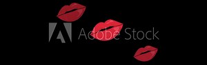 Animation of a red lipstick mark on a black background, animation of a kiss.