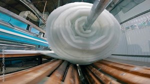 Sintepon production factory. Syntepon manufacturing process. Sintepon production.