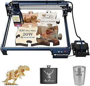 SCULPFUN S30 Pro Max 20W Laser Engraver, Laser Cutter with Automatic Air Assist, 0.08 * 0.1mm High Accuracy, 10x Service Life, Extendable Engraving Area up to 935x905mm