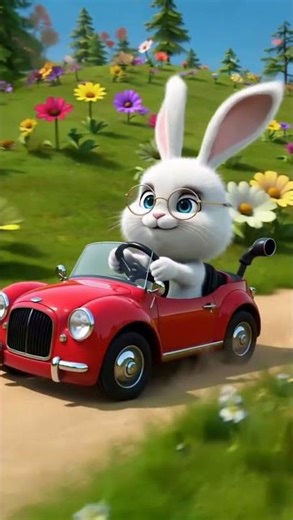 🐇🚗 Adorable White Bunny Driving a Car – Cute Animal Video 🐰✨
