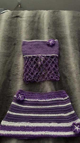 Purple flower set 💜🤍#crochet #purple #flowers #crochettop #fypシ #fyp