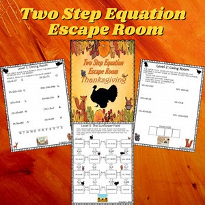 Thanksgiving Two Step Equation Worksheet | Escape Room | 7th/8th Grade Math