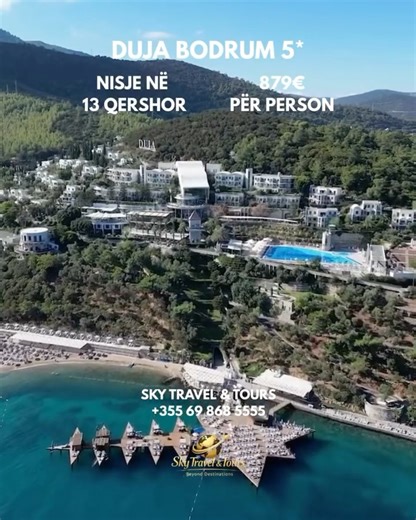 Sky Travel and Tours on Instagram: "🌴 DUJA BODRUM – SUMMER ESCAPE 🌴 📅 Nisje: 13 Qershor 🌙 6 netë / 7 ditë të plota ✈️ Udhëtim me charter 💶 879 € / person ✨ Pse Duja Bodrum? • Resort modern & elegant • All Inclusive premium • Plazh privat & pishina relaksuese • Perfekt për çifte, miq & familje • Pushime pa stres, vetëm luks & rehati 📲 Rezervo tani – vendet janë të limituara! 📞 +355 69 868 5555 📸 Instagram: @skytravelandtours #bodrumholiday #luxuryresort #summertravel #allinclusiveholiday