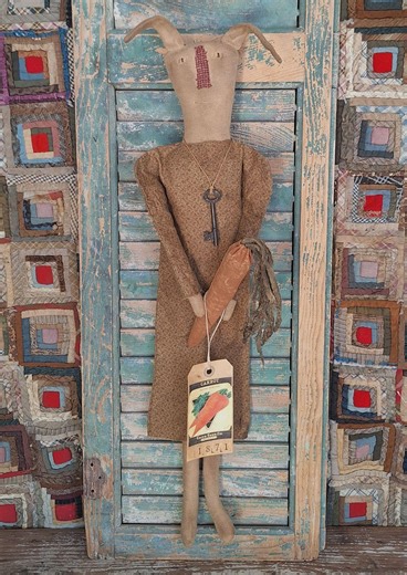 Antique Style Primitive Rabbit Doll, Handmade Folk Art Easter Bunny & Carrot - OOAK - Etsy