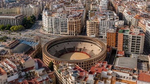 Aerial view of Valencia bullring in city center