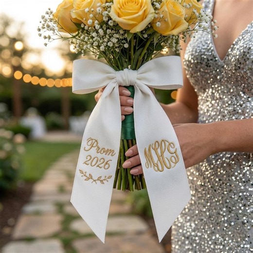 Embroidered Prom Bouquet Sash, Graduation Name Ribbon Bouquet Sash, Gift for Her, Personalized Monogram Ribbon - Etsy