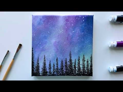 How to Paint a Purple Aurora Night Sky | Acrylic Painting Tutorial