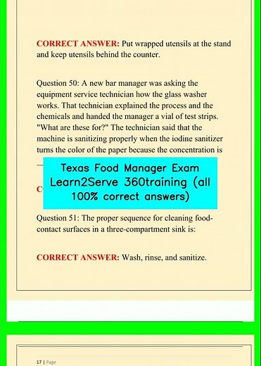 Texas Food Manager Exam Learn2Serve 360training all 100% correct answers video