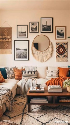 modern home boho living room, cozy space, hammock chair, plants, throw pillows, #HomeDecor