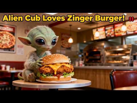 Small Alien Cub Tries Cheesy Zinger Burger for the First Time |SUS HFY Story