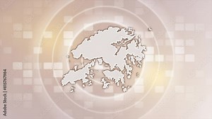 Hong Kong Animated Map on Minimal Background, Multi Purpose Background with Ripples and Boxes with Hong Kong 3D Map, Useful for Politics, Elections, Travel, News and Sports Events