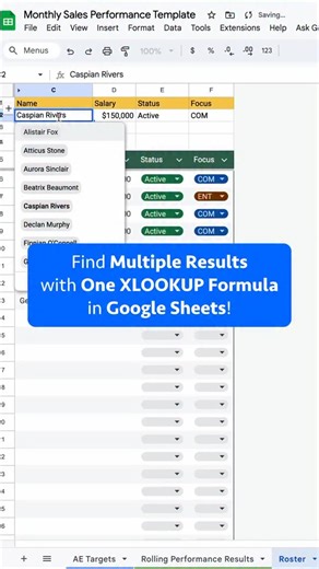 Olan Chancy on Instagram: "Easily find multiple results using a single XLOOKUP formula in Google Sheets!"