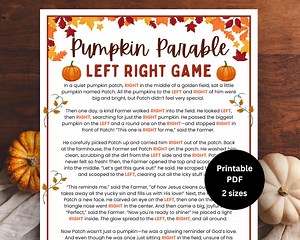 Pumpkin Parable Left Right Game, Pumpkin Gospel Story, Fall Game Printable, Sunday School Pass the Prize, Gift Exchange, Bible Activity - Etsy