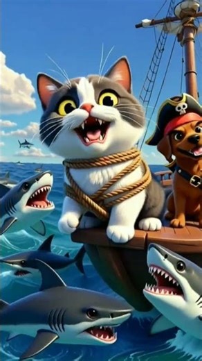The cat was held hostage by pirates#cat #cartoon #animation #funny #comedy #shorts #pirates #dogs
