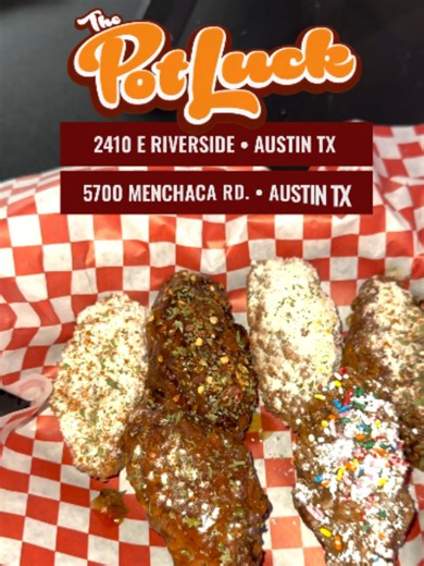 The ultimate flavor test. With massive variety of wing flavors, we're serving up the heaviest dustings and best crunch in Austin. Don't spend today figuring out what's for dinner, visit us or order online! We're open 11AM - 3AM daily. #ThePotluckATX #AustinFood #ForYou #BestWingsInAustin #TexasFood