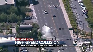 HIGH-SPEED COLLISION: A high-speed police chase in and around Phoenix ended when the driver slammed into another car head-on, briefly fleeing on foot before authorities moved in. Kayna Whitworth reports. abcn.ws/2GgV0l4 | ABC World News Tonight with David Muir