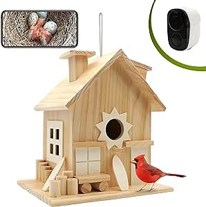 Smart Bird House with Camera - Hanging Wooden Bird Houses for Outside Clearance：1440p HD Wireless Birdhouse Camera for Outdoors - Bird House Box Gift (Birdhouse Camera, Birdhouse Camera)