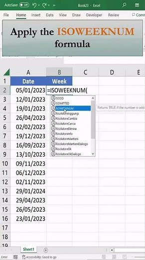 How to Use the ISOWEEKNUM Function in Excel