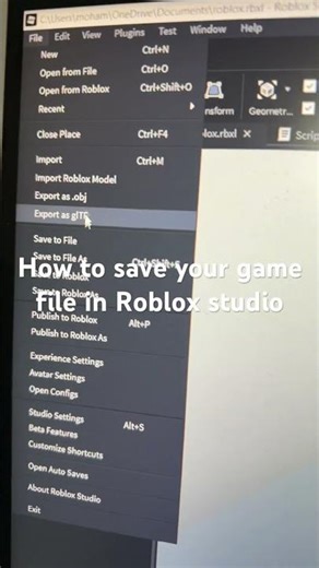 How to save your game file in Roblox studio